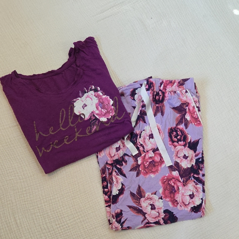 Purple Floral Pajama Set